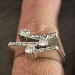 EFFY 14k White Gold Natural White Diamonds Abstract Round Cut Band Ring Sz7
